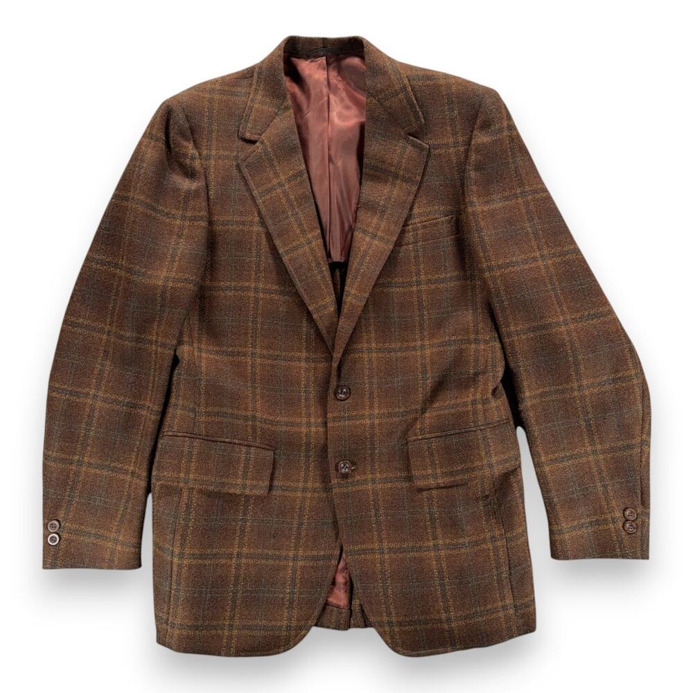 Vintage Palm Beach Jacket Mens 40 Brown Wool Plaid Blazer Sport Coat USA 70s